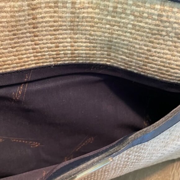 Eitenne Aigner Blue Leather and Woven Straw Purse - Picture 2 of 15